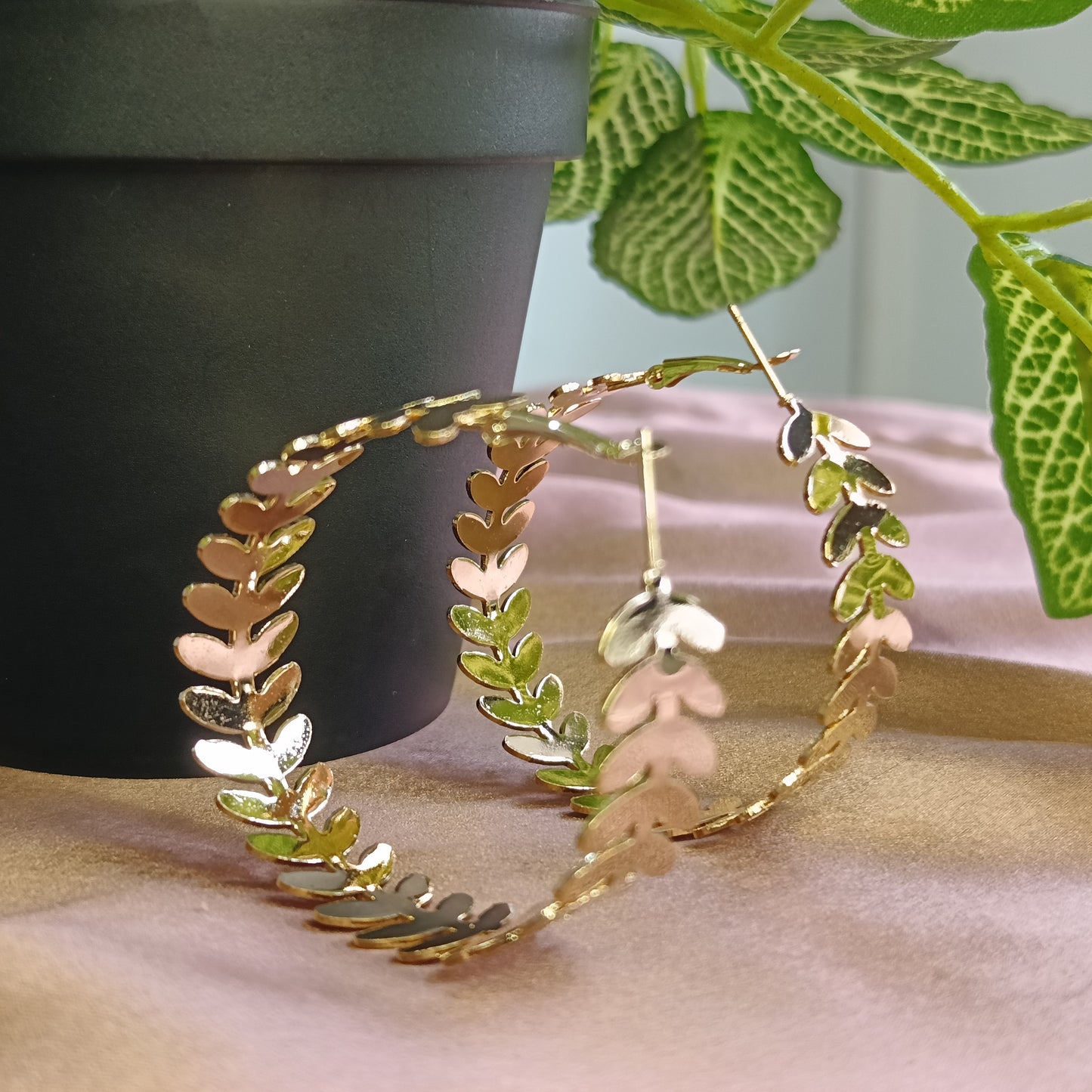 Gold Vine Hoop Earrings