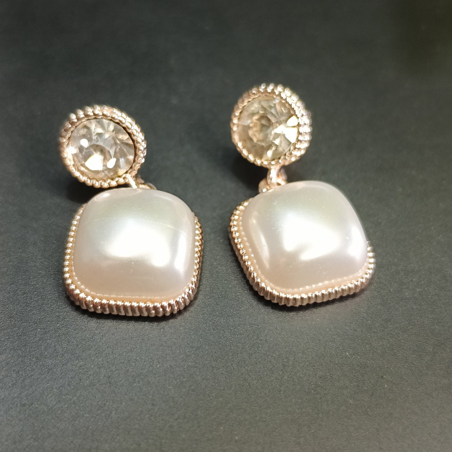 Rose Gold Square Pearl Drop Earrings