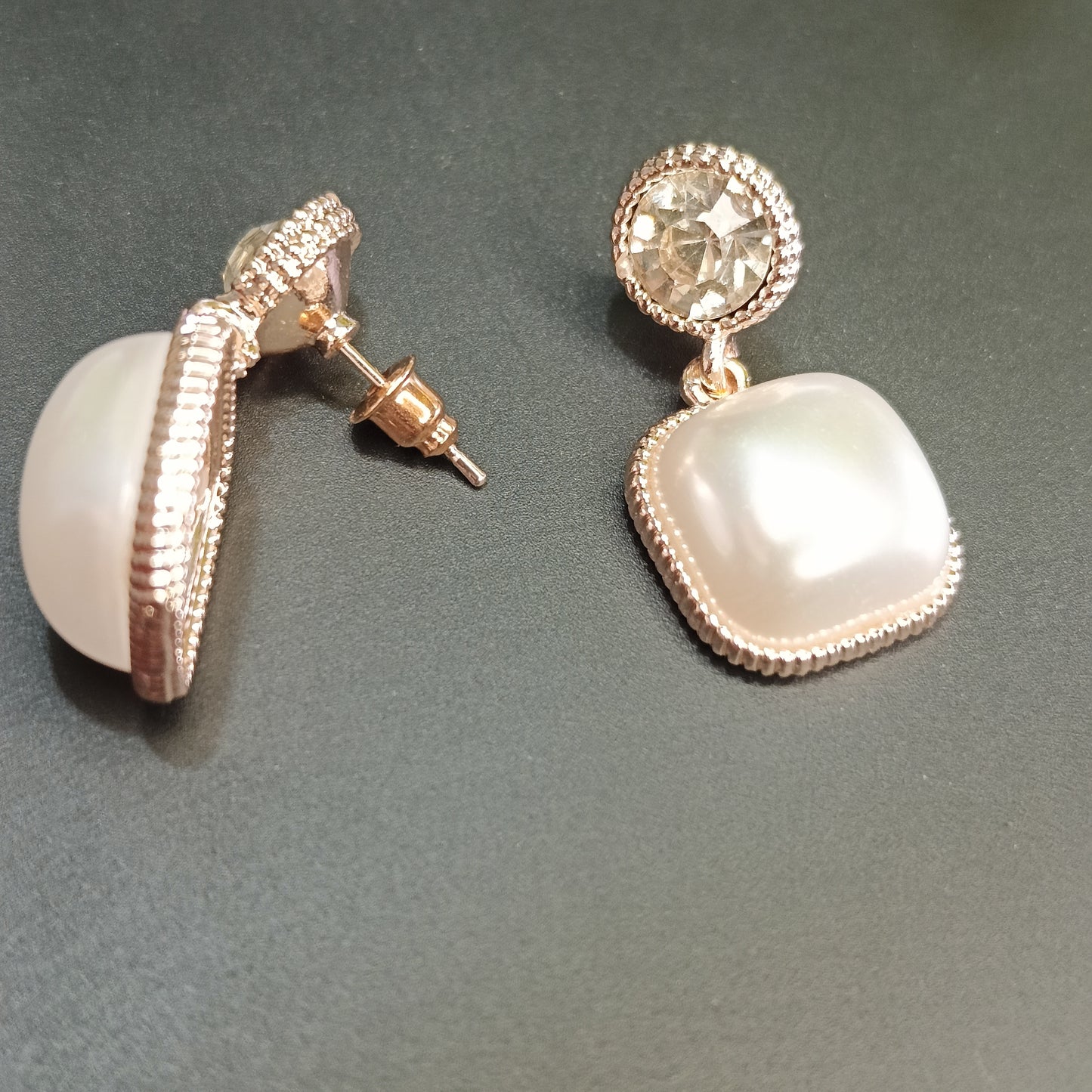 Rose Gold Square Pearl Drop Earrings