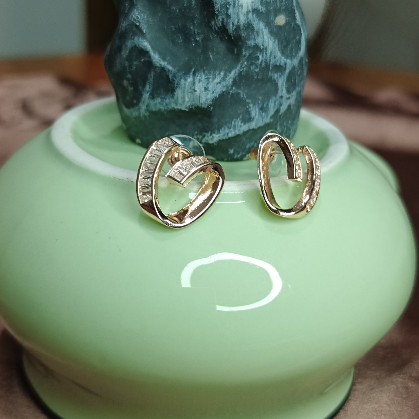 Anti Tarnish Rose Gold Zircon Stud Earrings