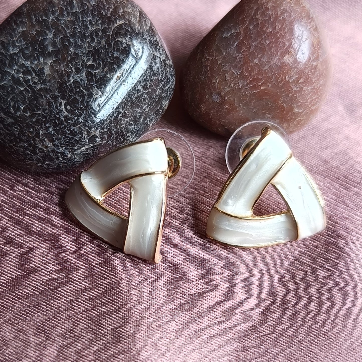 White Geometric Stud Earrings