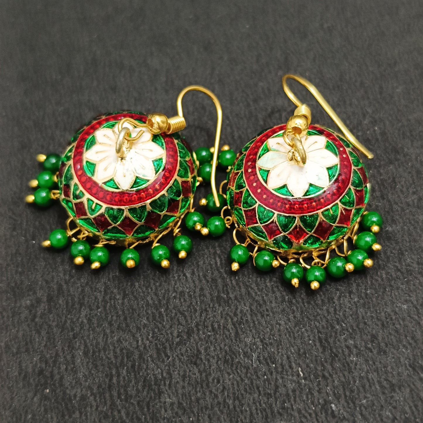 Meenakari Pearl Tassel Jhumki Earrings (Green)