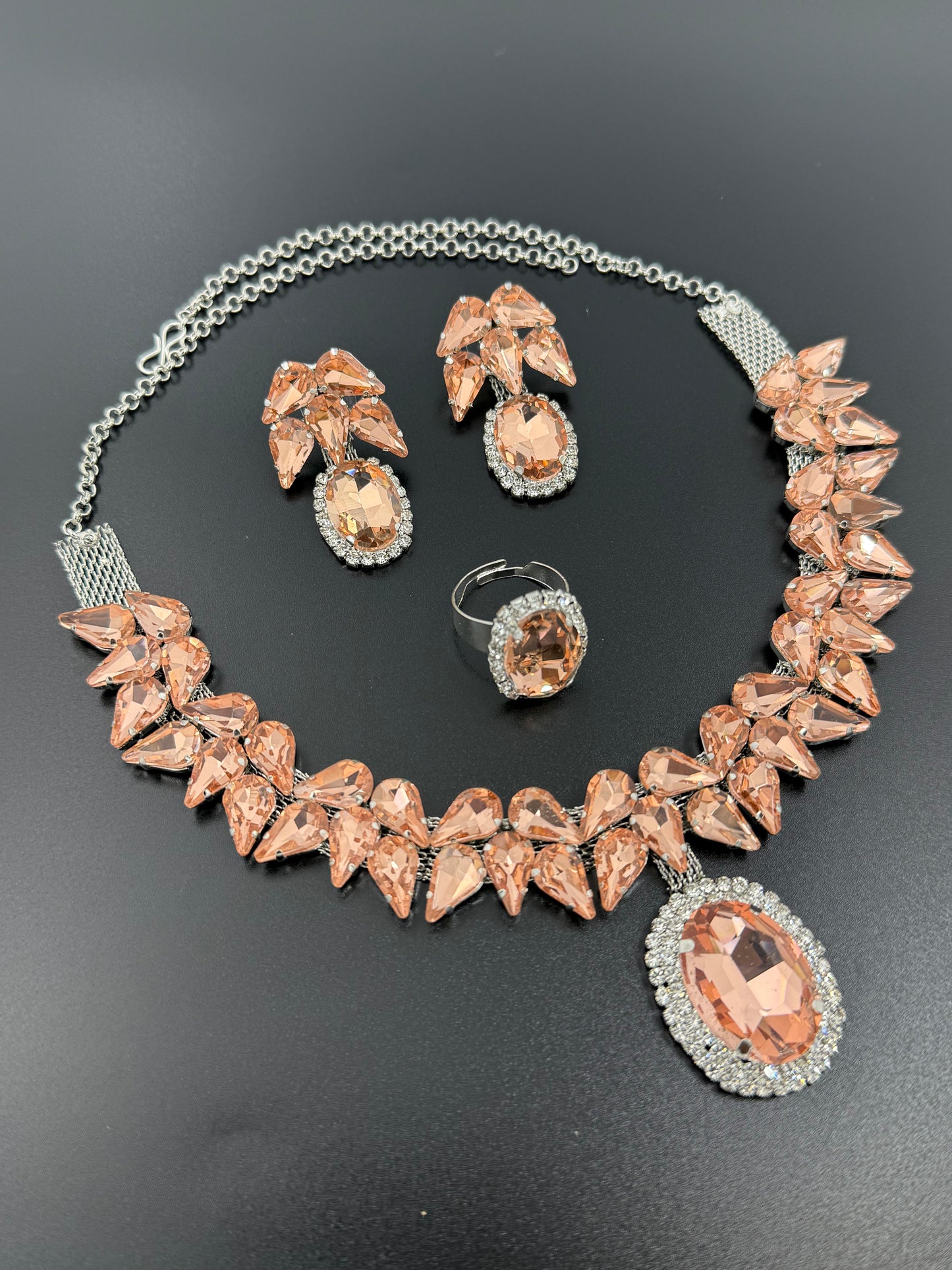 Starlight Korean Coral Glass Stone Necklace Set