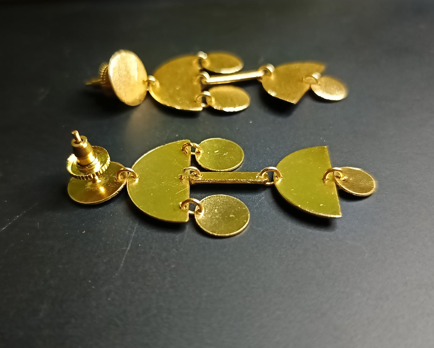 Golden Drop Bar Coin Disc Earrings