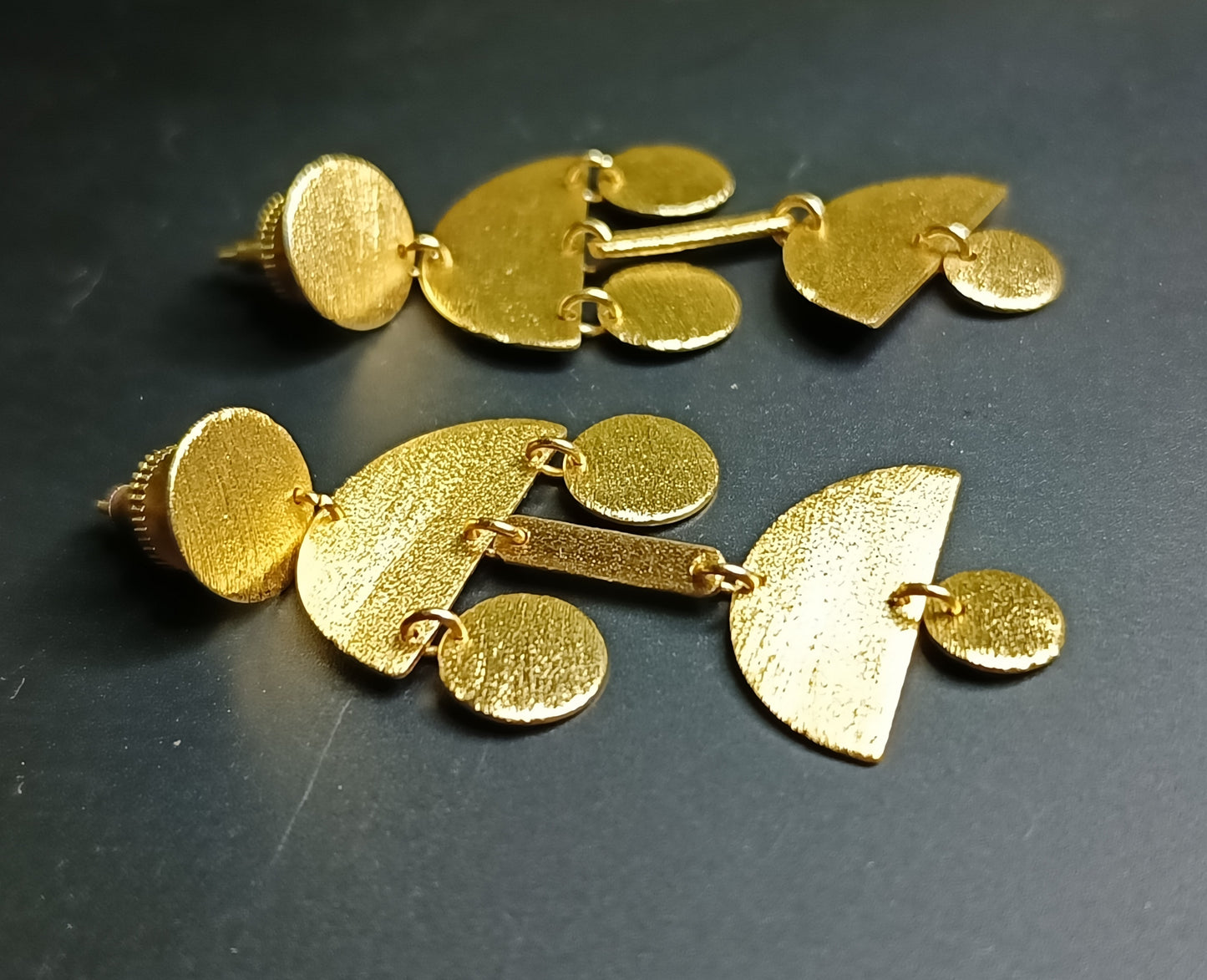 Golden Drop Bar Coin Disc Earrings