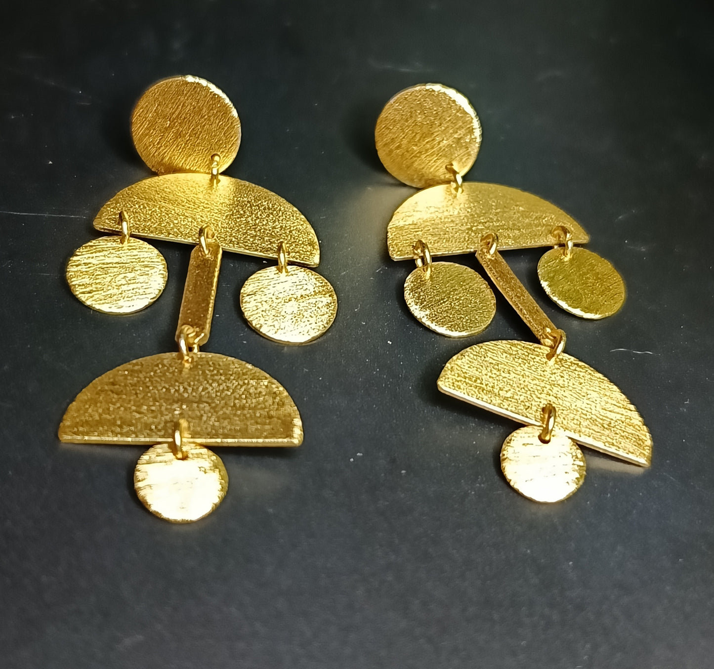 Golden Drop Bar Coin Disc Earrings