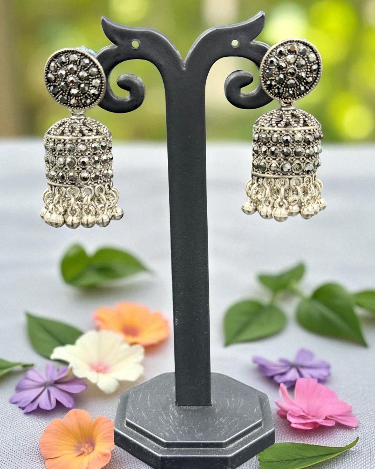 Black Oxidised Jhumki Earring