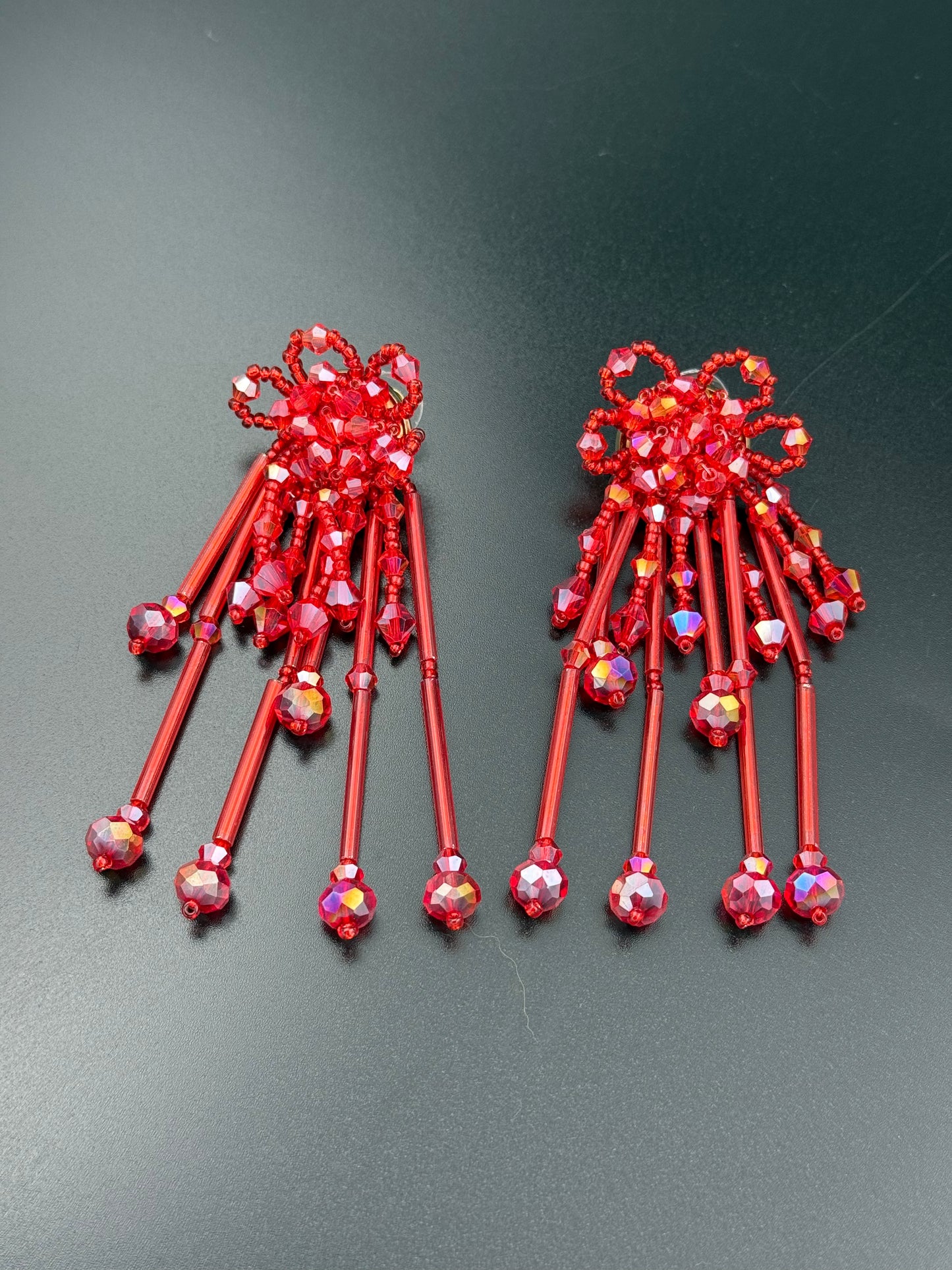 Red Flower Beaded Dangler Earring