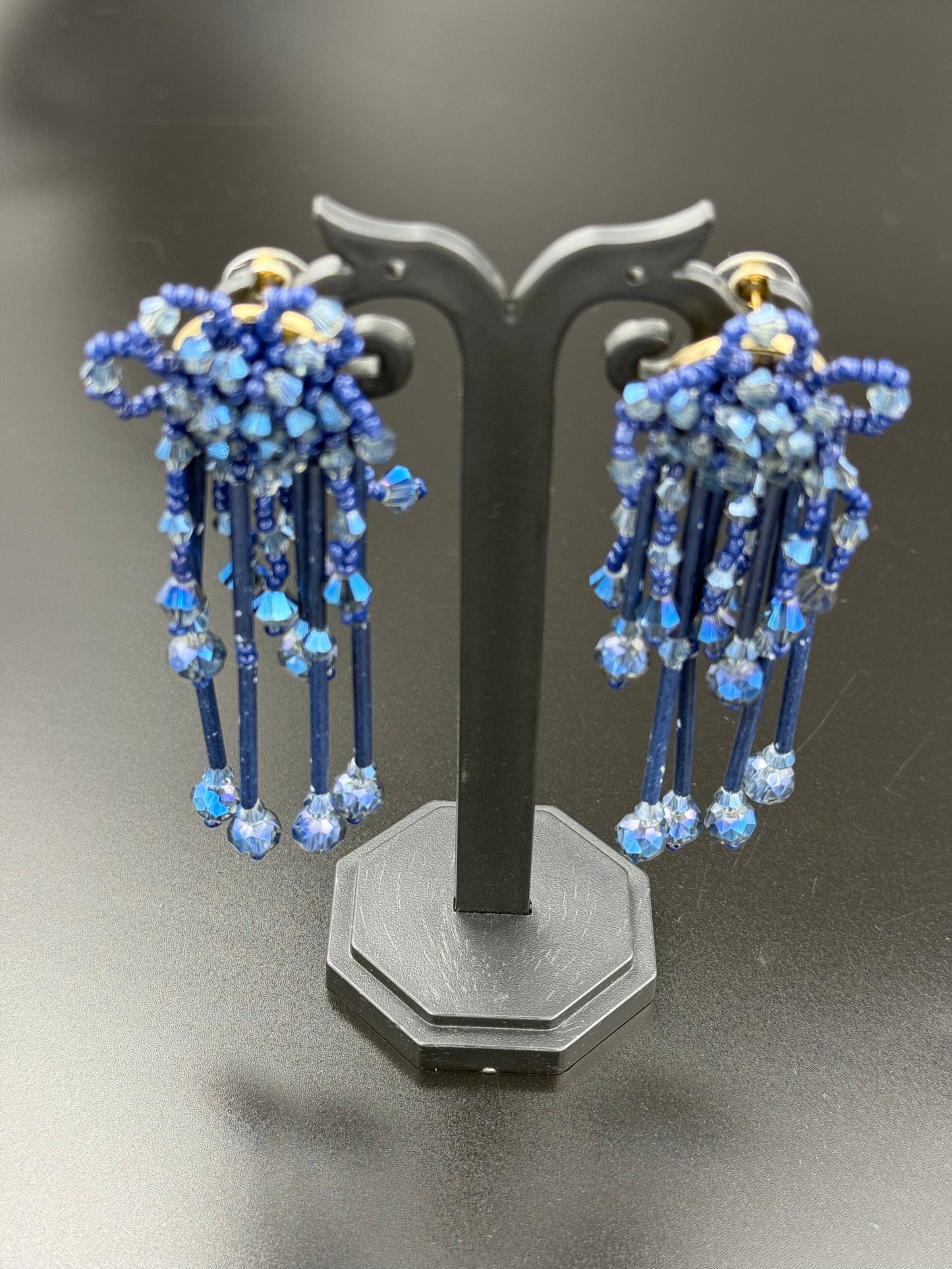 Royal Blue Flower Beaded Dangler Earring