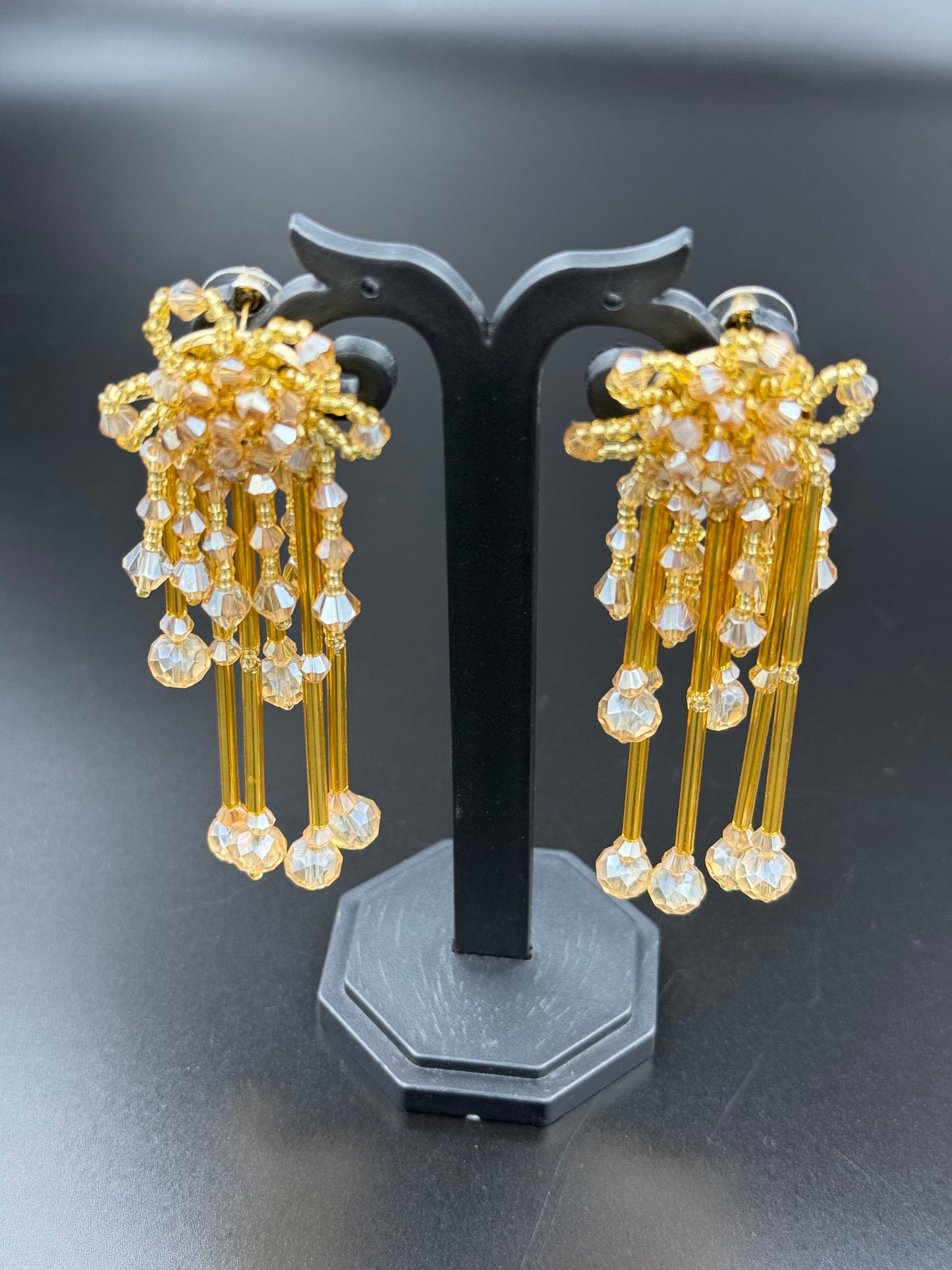Golden Flower Beaded Dangler Earring