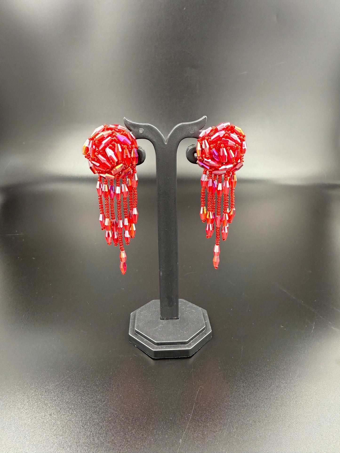 Red Beaded Dangler Earring