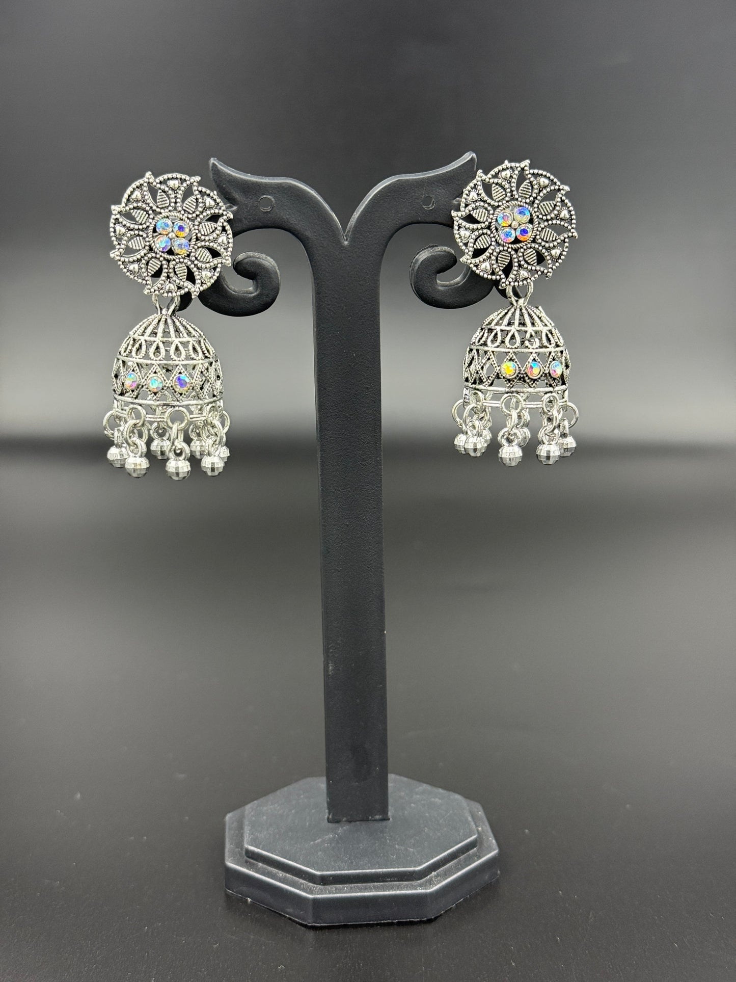 Silver Oxidised Jhumki Earring