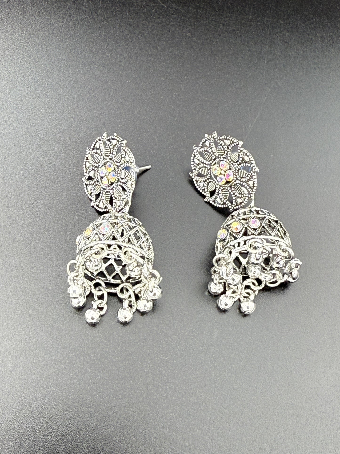 Silver Oxidised Jhumki Earring