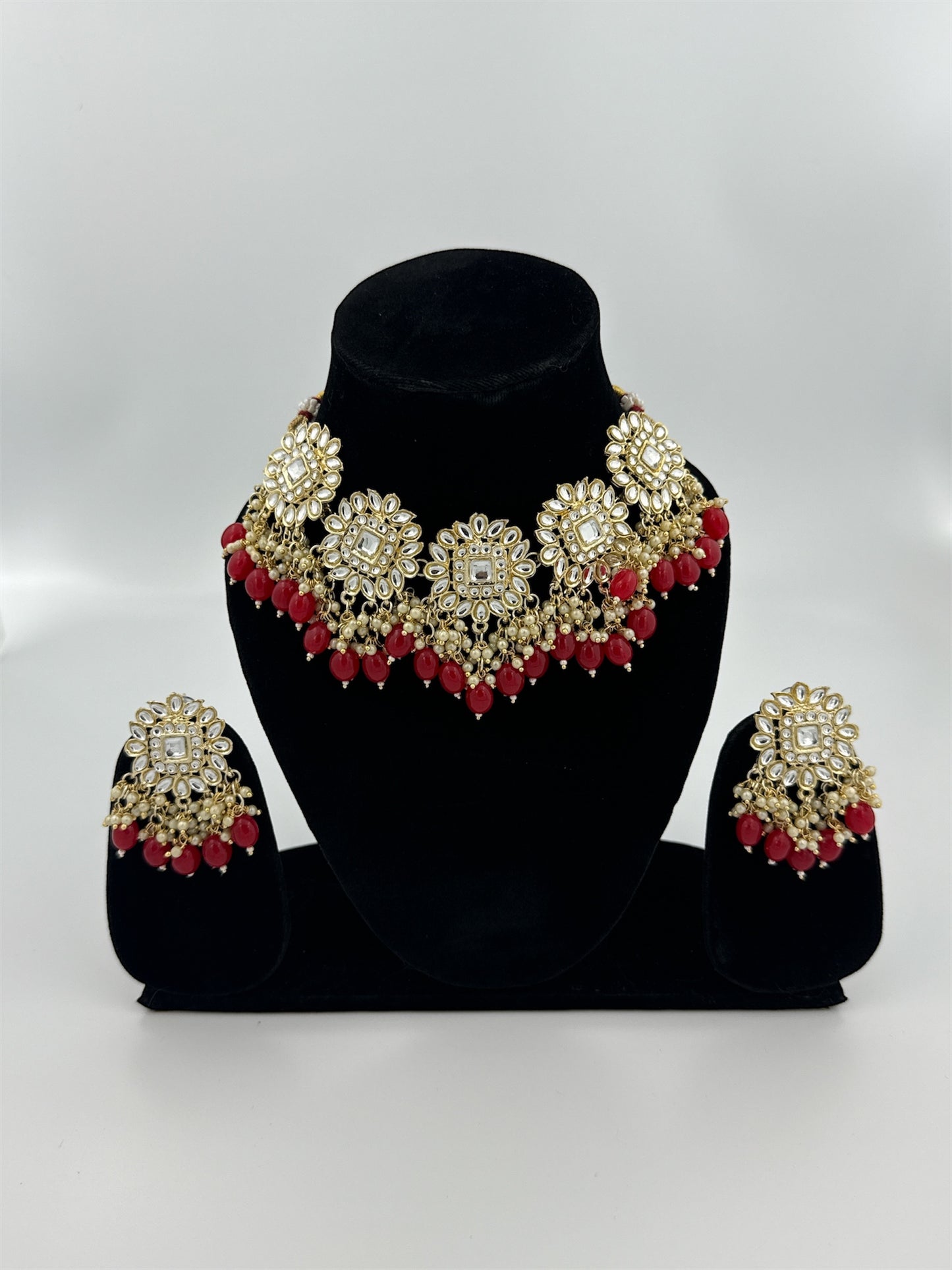 Zayra Pachi Kundan Red Pearl Necklace Set