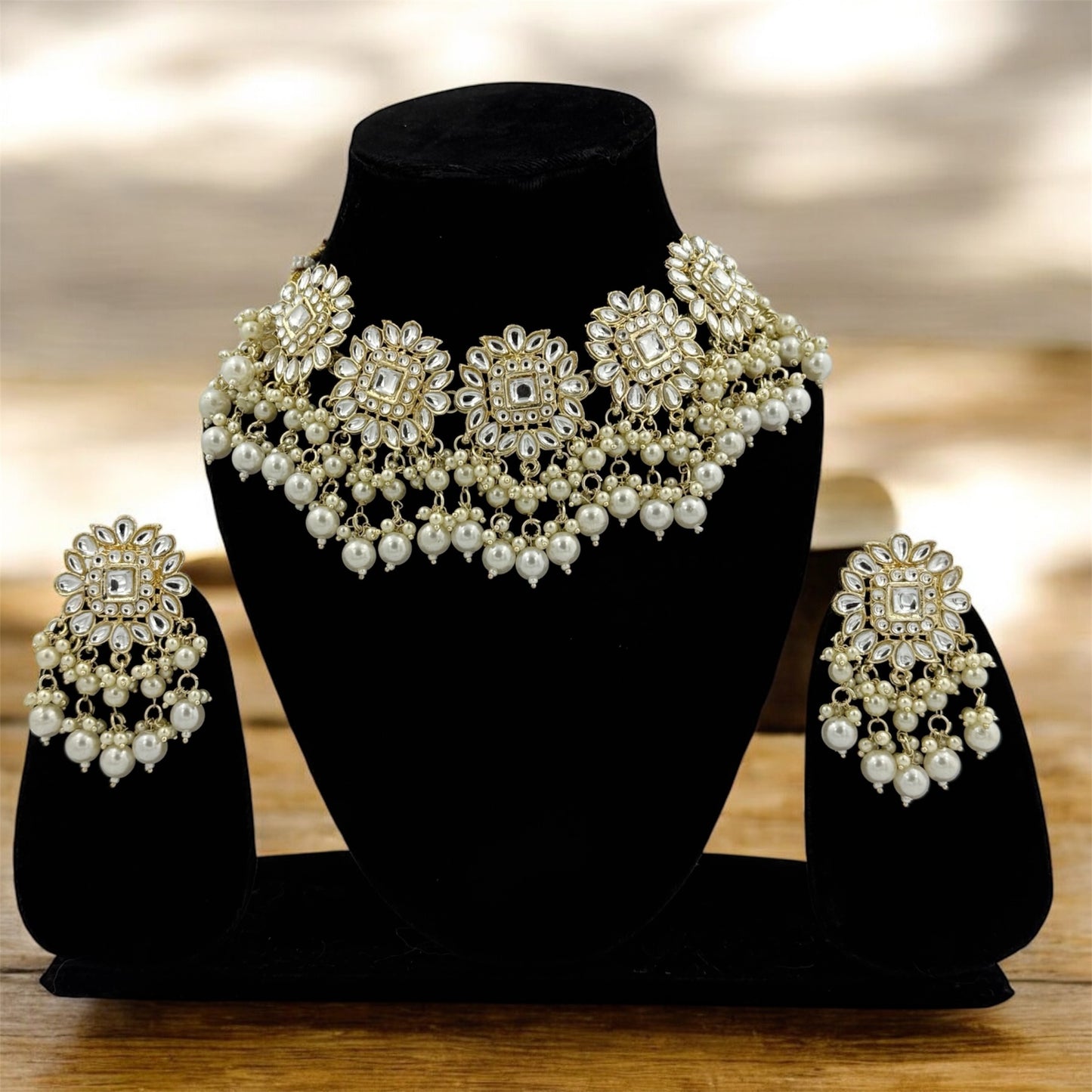 Zayra Pachi Kundan Ivory Pearl Necklace Set