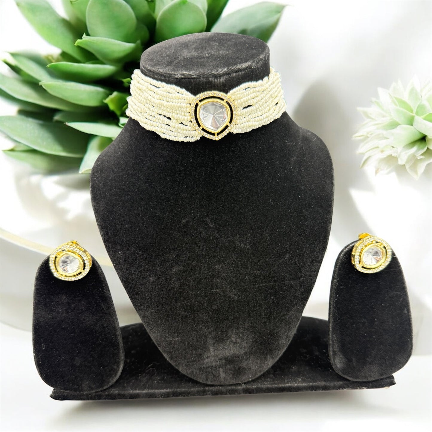 Pearl Kundan Multilayer Choker Necklace set