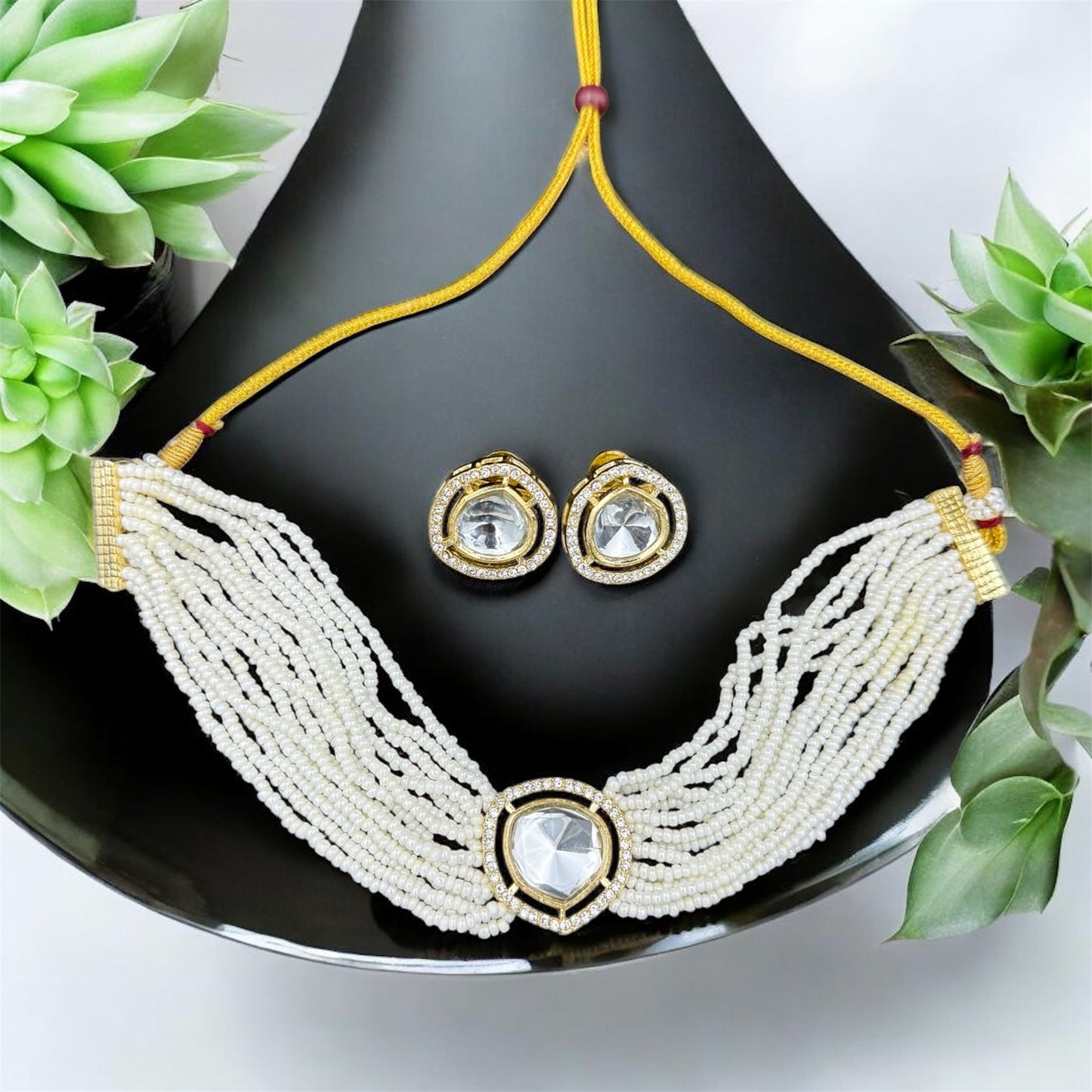 Pearl Kundan Multilayer Choker Necklace set