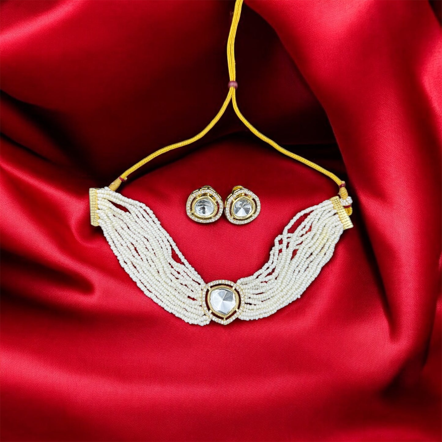 Pearl Kundan Multilayer Choker Necklace set