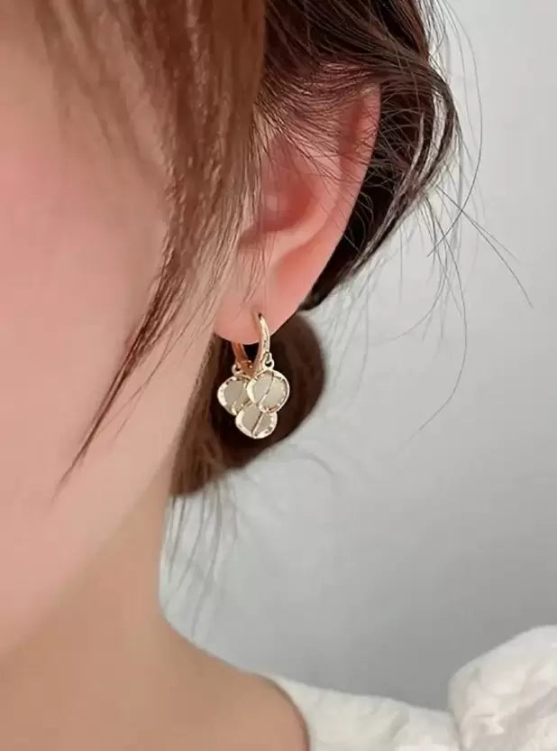 Rose Gold Opal Stone Luxury Hoop Korean Earrings