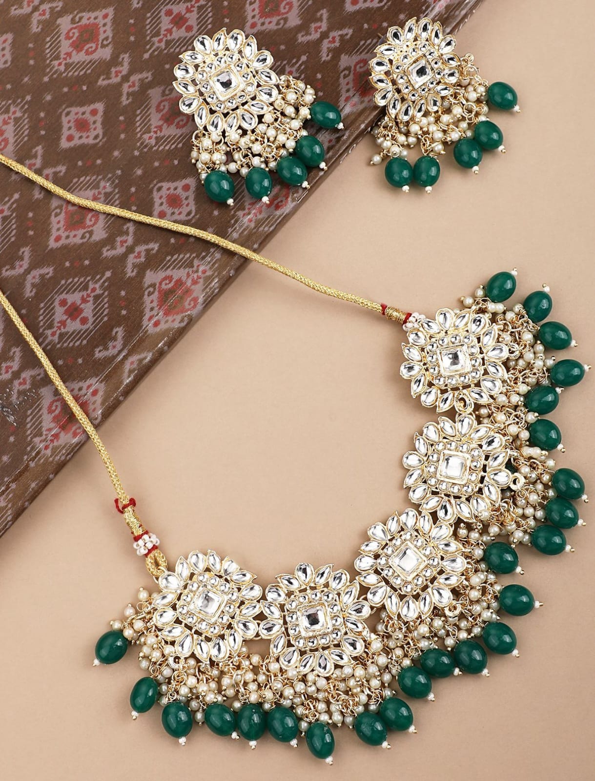 Zayra Pachi Kundan Green Pearl Necklace Set