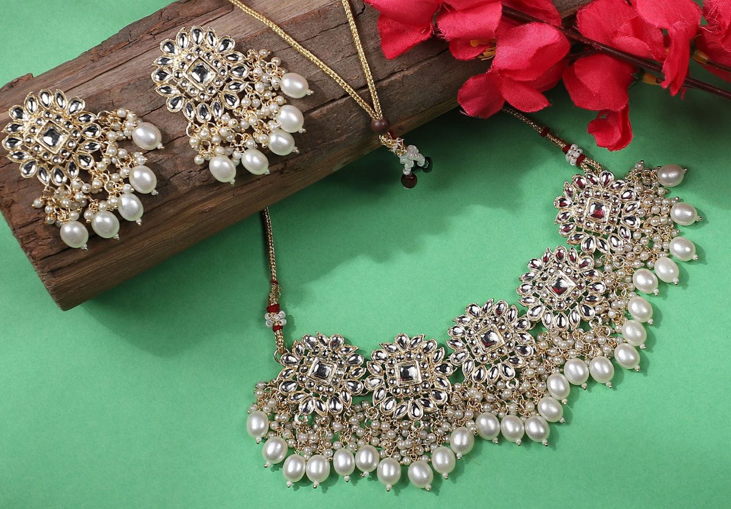 Zayra Pachi Kundan Ivory Pearl Necklace Set