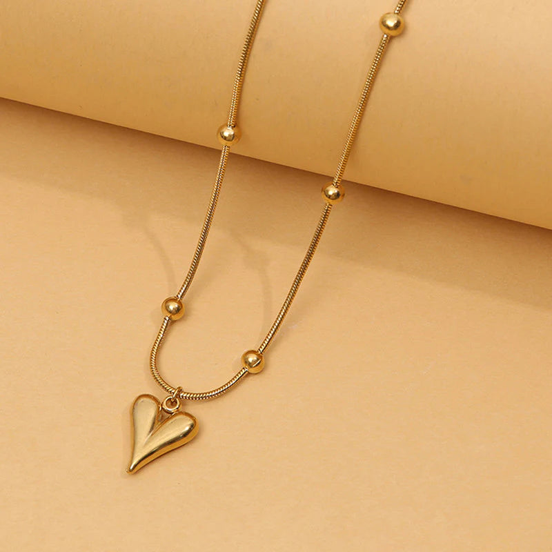 Anti Tarnish Heart Pendant Necklace Set