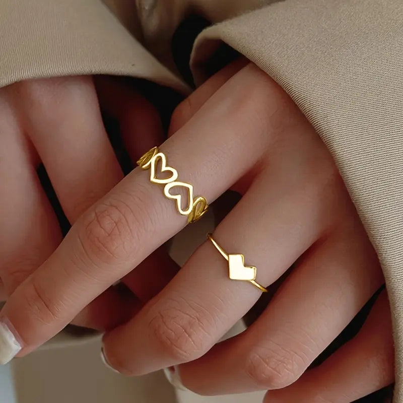 Stackable Heart Golden Rings Set