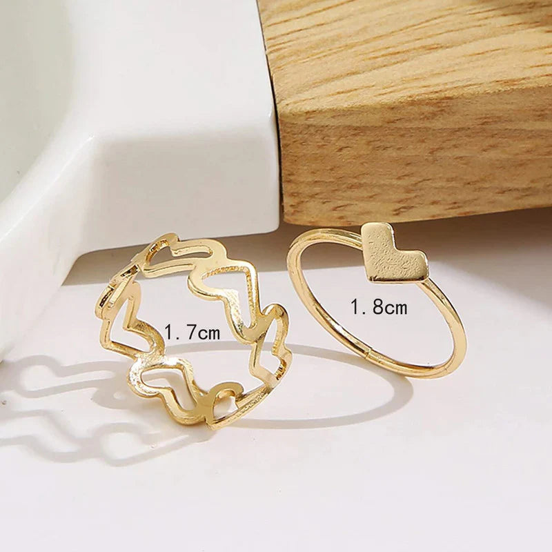Stackable Heart Golden Rings Set