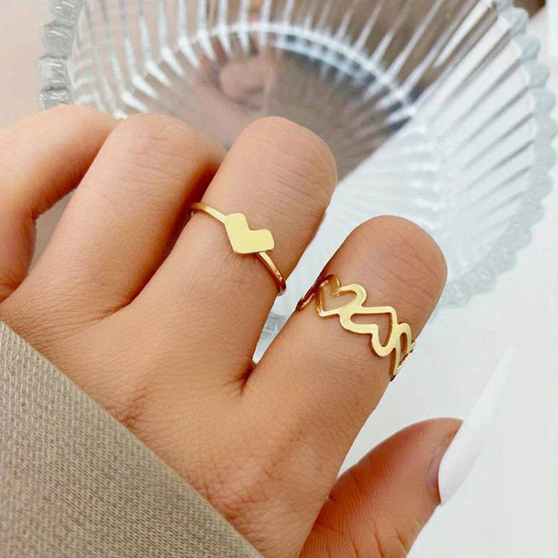 Stackable Heart Golden Rings Set