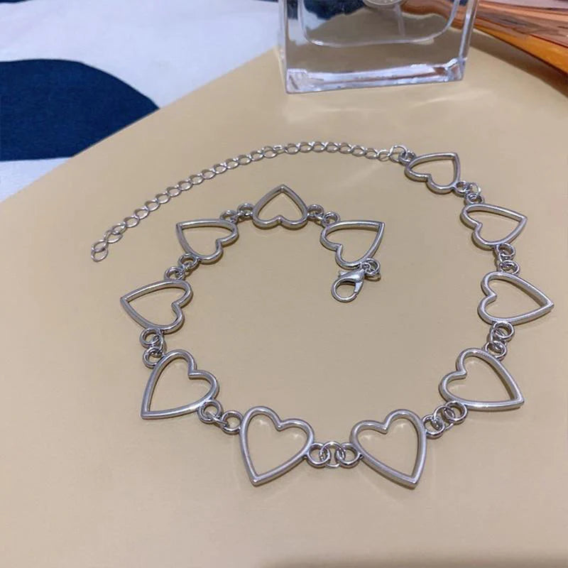 Silver Hearts Choker Necklace