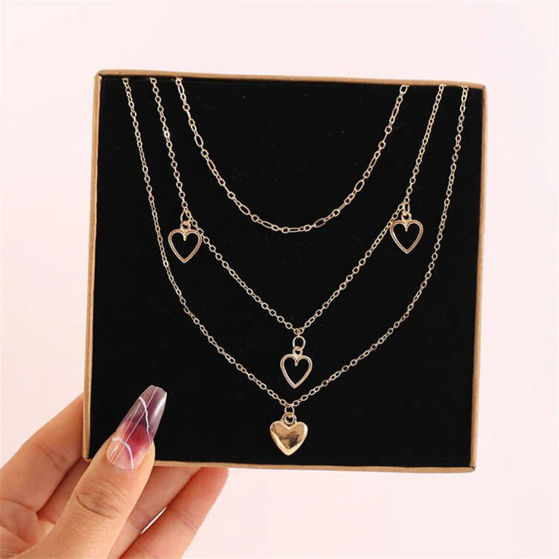 Anti Tarnish Layered Heart Pendant Necklace