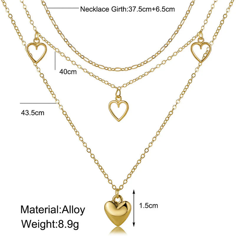 Anti Tarnish Layered Heart Pendant Necklace