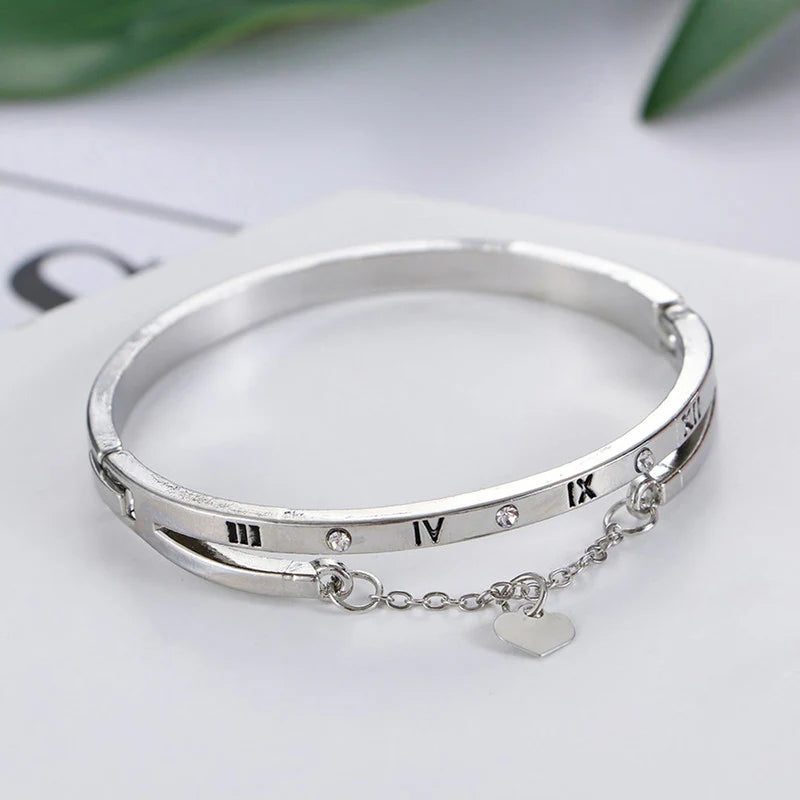 Timeless Charm Roman Numeral Silver Bracelet