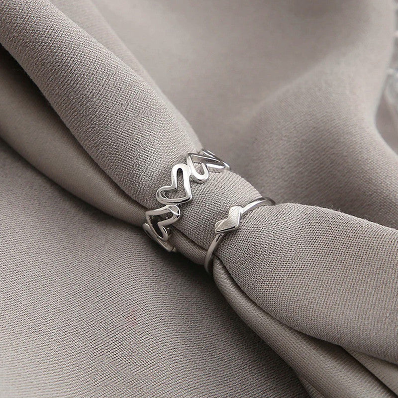 Stackable Heart Silver Rings Set