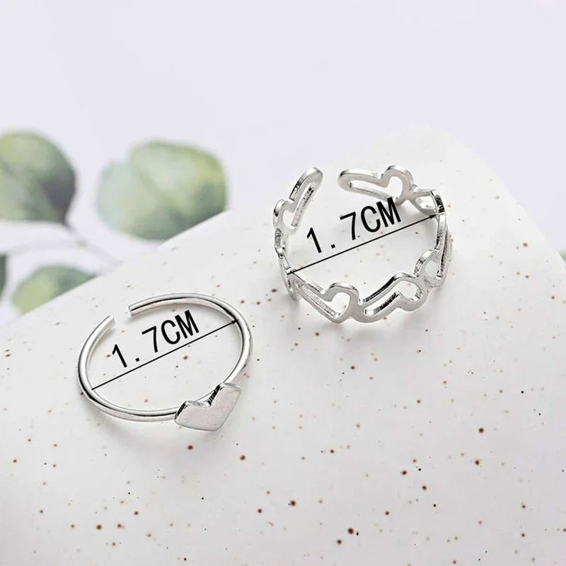 Stackable Heart Silver Rings Set