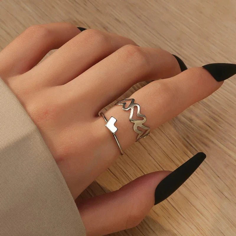 Stackable Heart Silver Rings Set