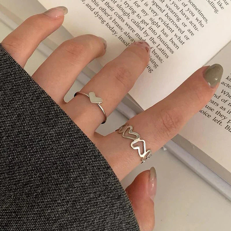 Stackable Heart Silver Rings Set