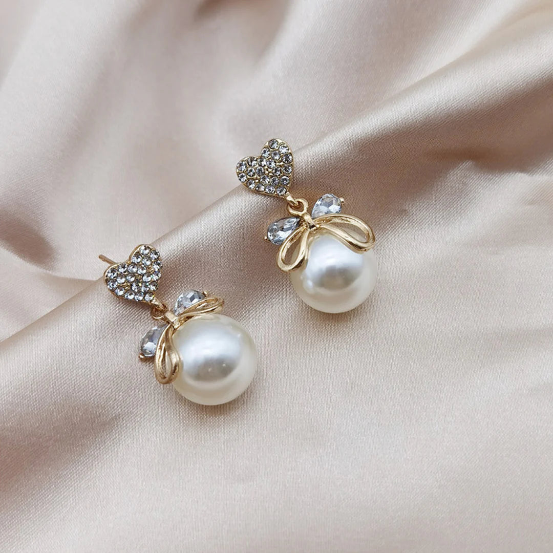 Love Bow and Pearl Stud Korean Earrings