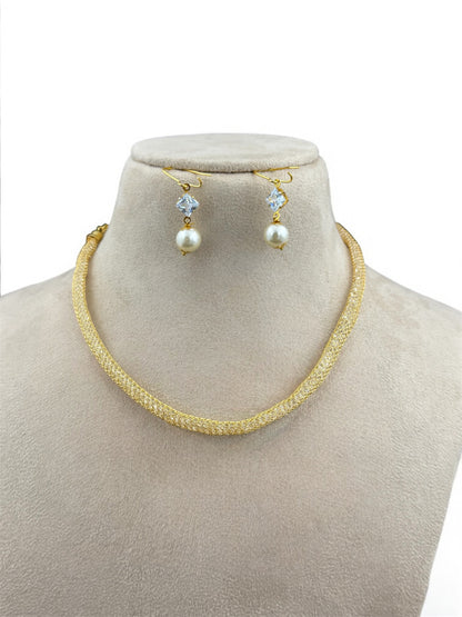AD Gold Mesh Tube Necklace Set