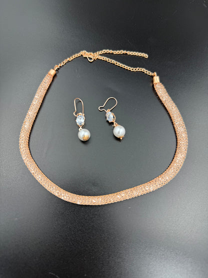 AD Rose Gold Mesh Tube Necklace Set