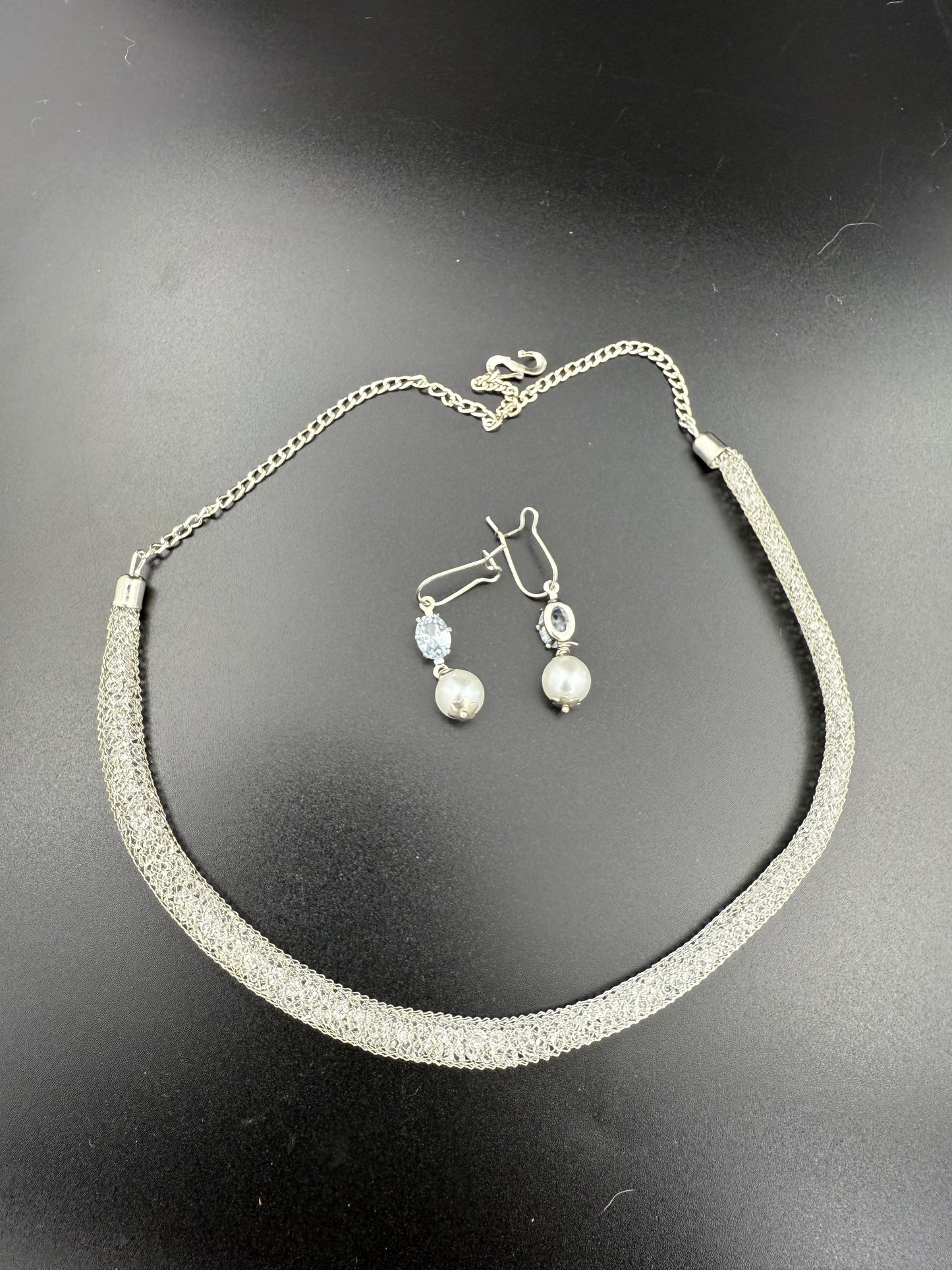 AD Silver Mesh Tube Necklace Set