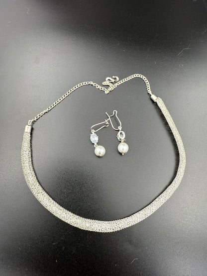 AD Silver Mesh Tube Necklace Set