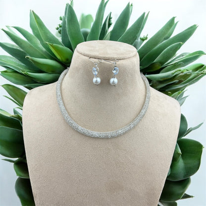 AD Silver Mesh Tube Necklace Set