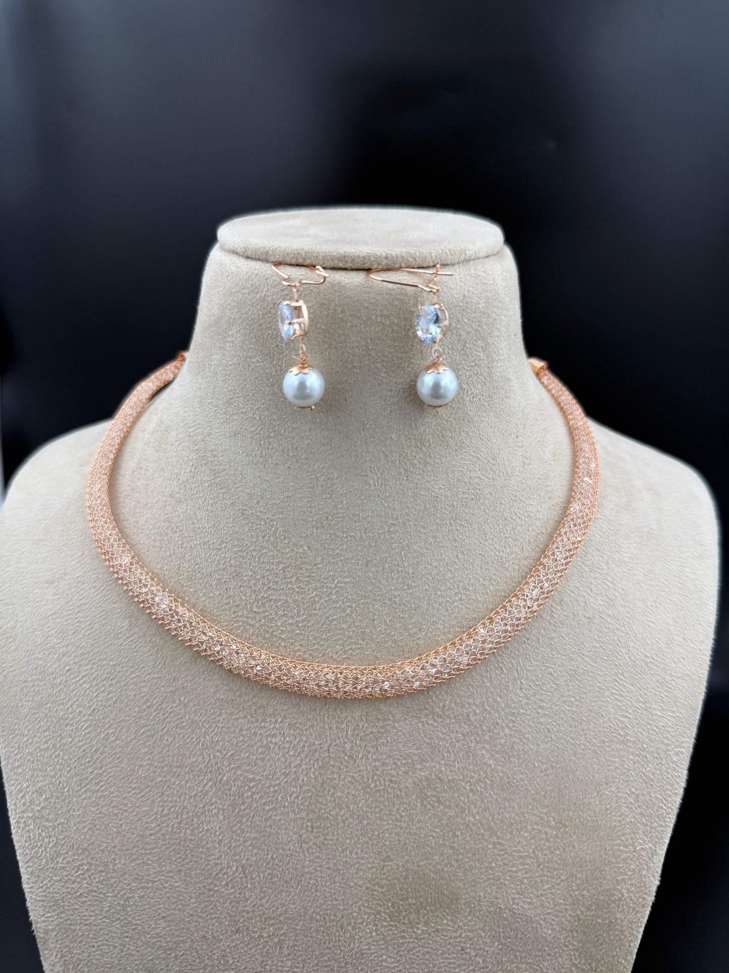 AD Rose Gold Mesh Tube Necklace Set