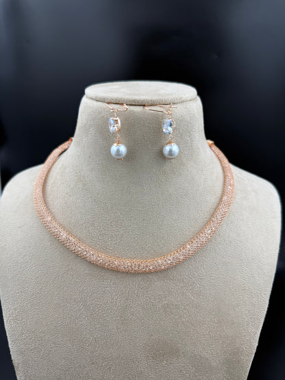 AD Rose Gold Mesh Tube Necklace Set