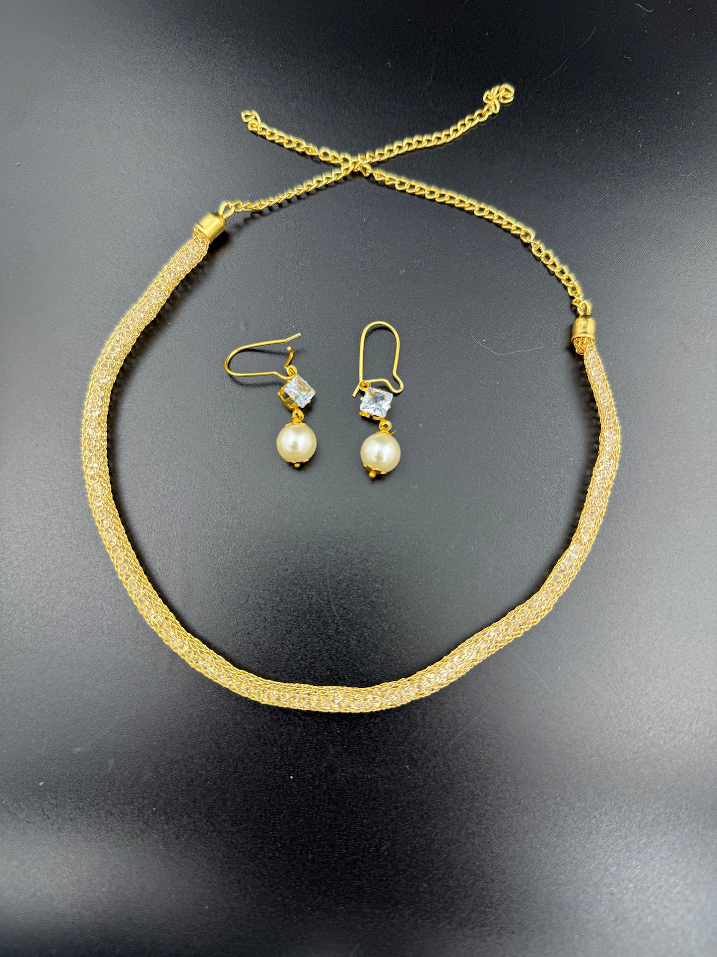 AD Gold Mesh Tube Necklace Set