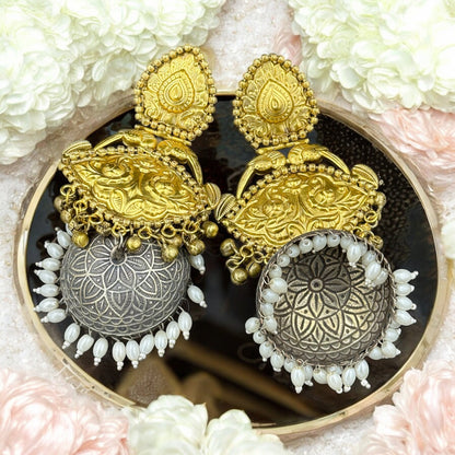 Antique Dual Tone Jhumki Earrings