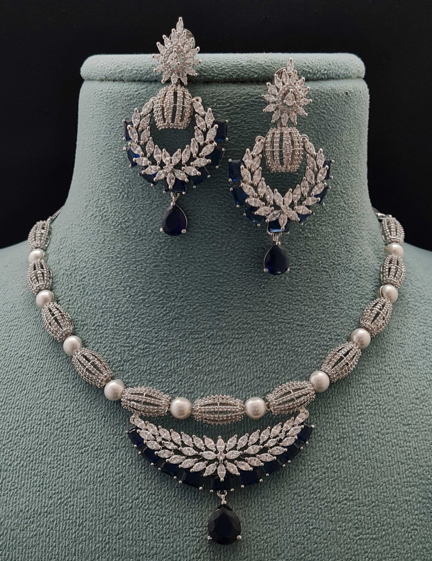 Royal Blue Inayara AD Necklace set