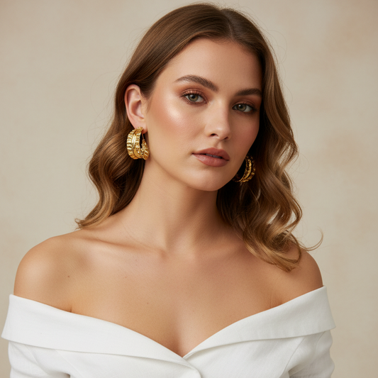 Gold Semi Hoop Gold Statement Earrings
