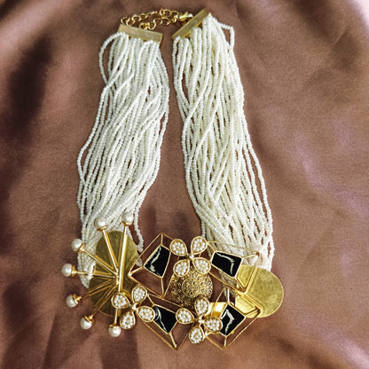 Pearl Harmony Geometric Statement Necklace